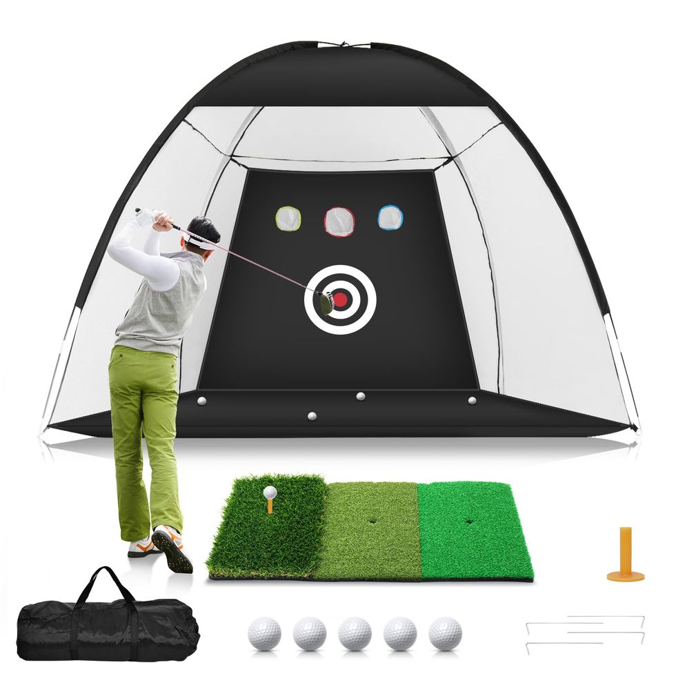 10x7ft Golf Practice Net with Tri-Turf Golf Mat