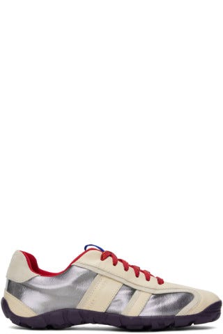 Beige & Silver Paneled Sneakers