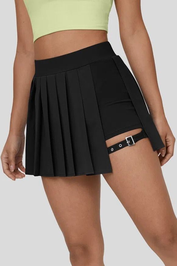 High Waisted Pleated 2-in-1 Adjustable Buckle Mini Quick Dry Casual Skirt