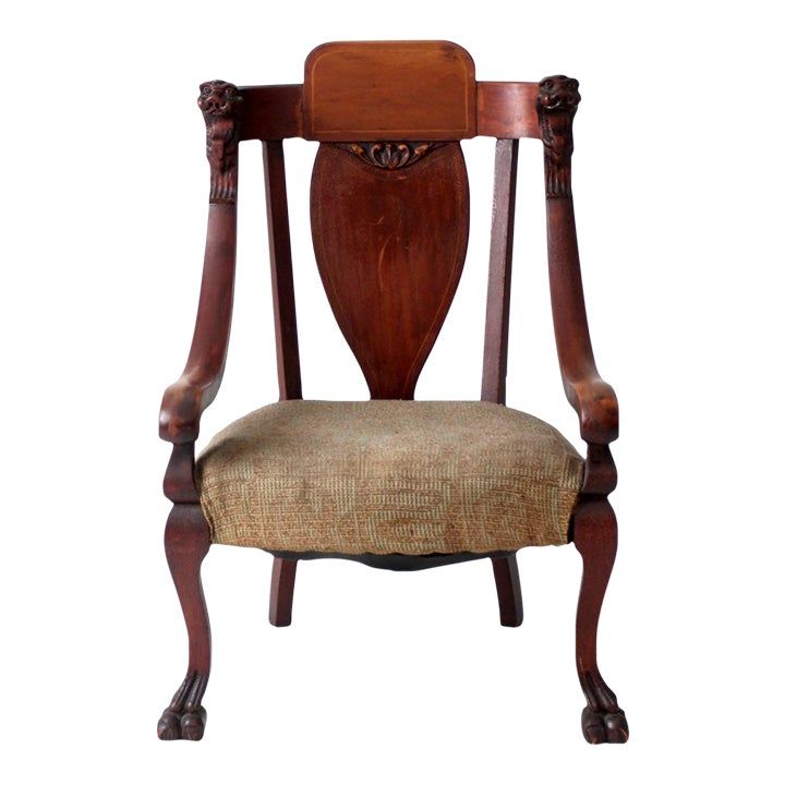 Antique Lion Head Claw Foot Arm Chair