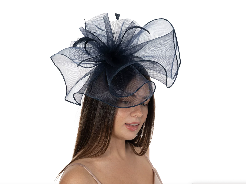 Kentucky Derby Hat Wedding Crin Jumbo Fascinator Hat Cocktail store Navy Blue