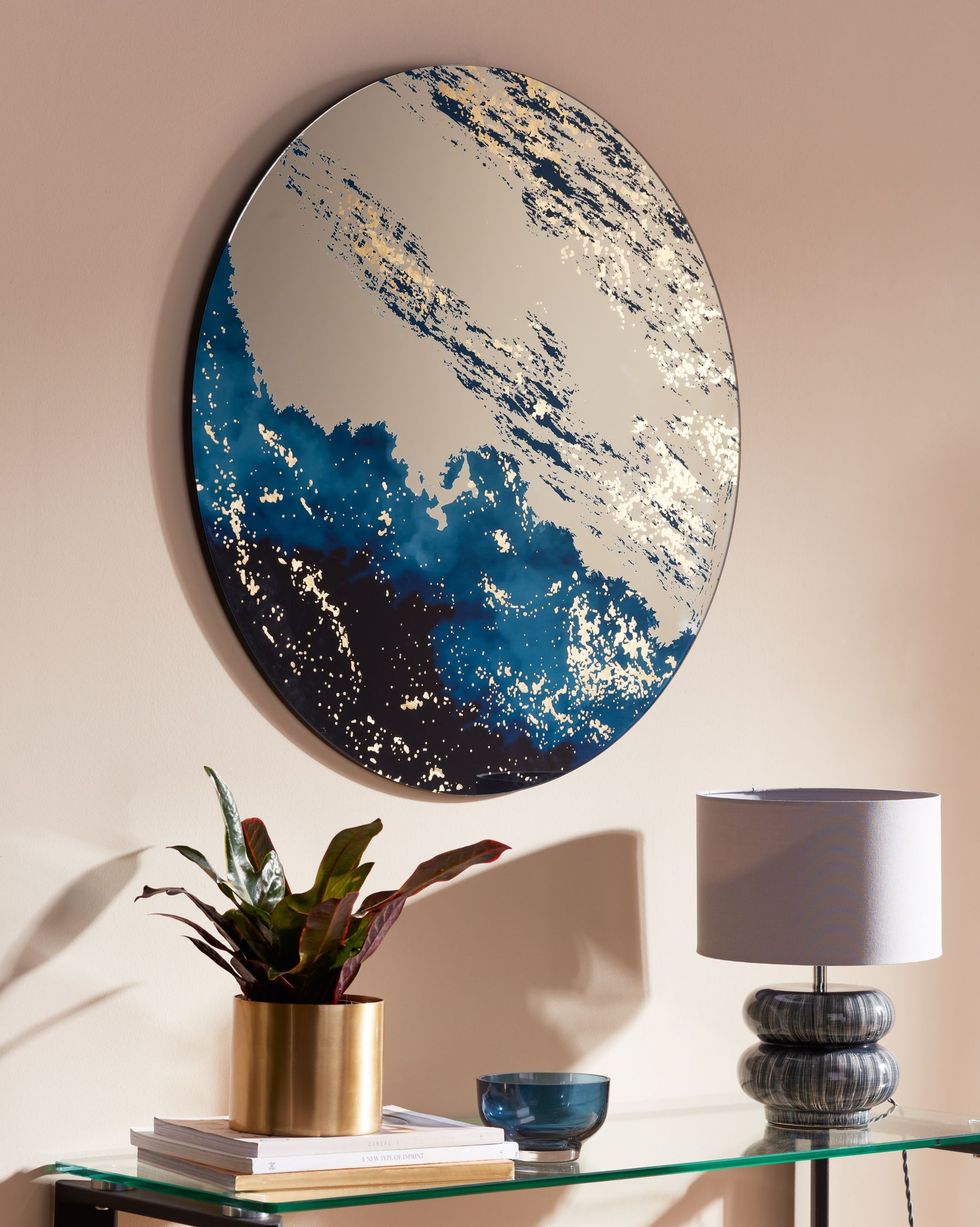 John Lewis round art mirror, 80cm, blue