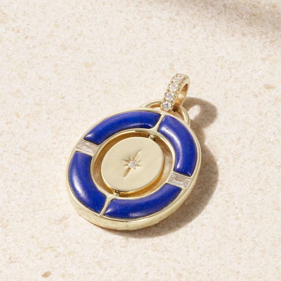 Gemelli 18-karat gold, lapis lazuli and diamond pendant