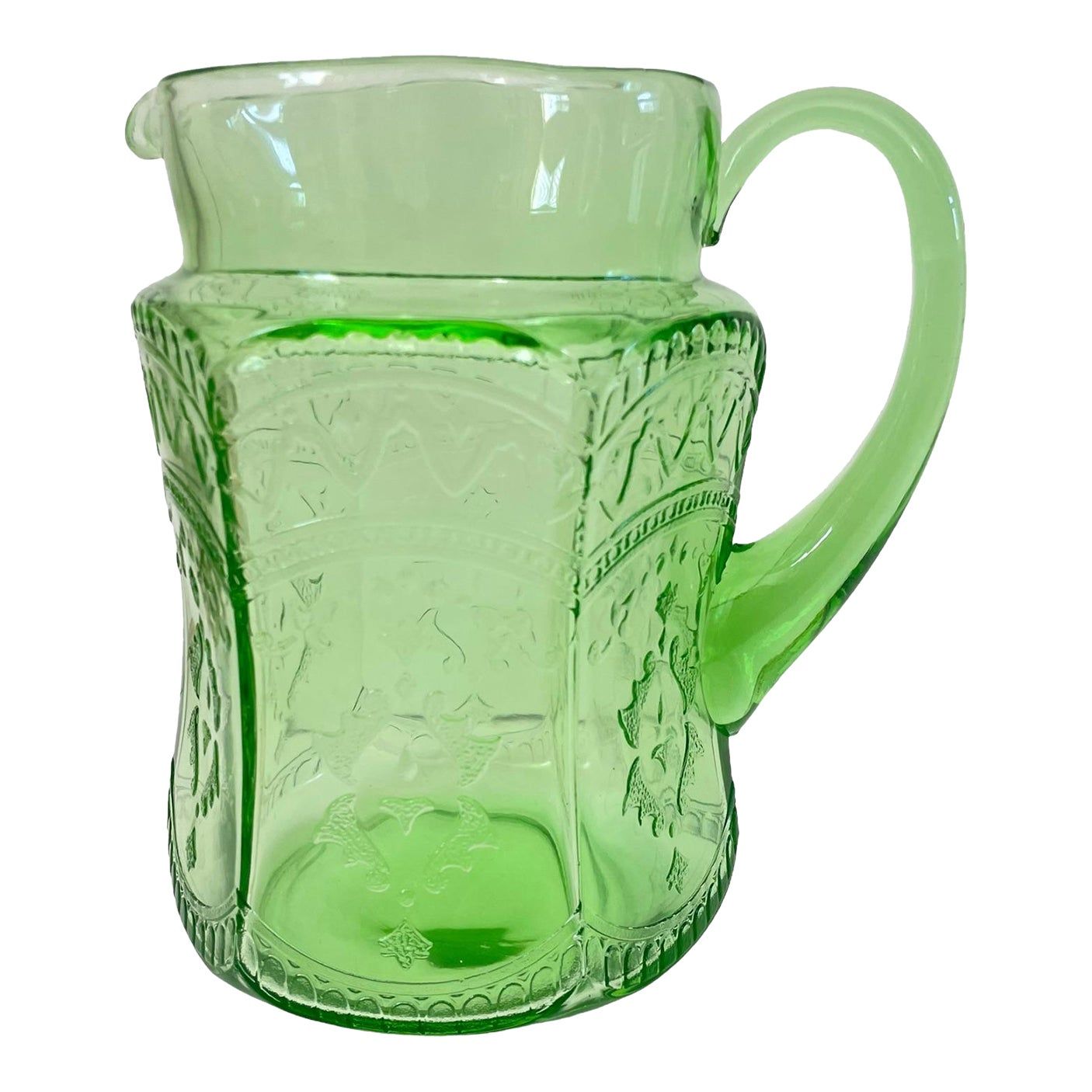 On sale Antique uranium glass pitcher Green Depression glass Hard to find