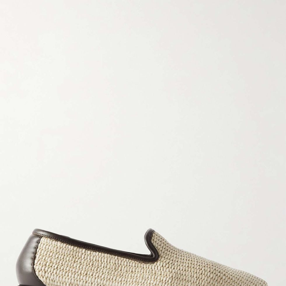 Mario Leather-Trimmed Raffia Loafers