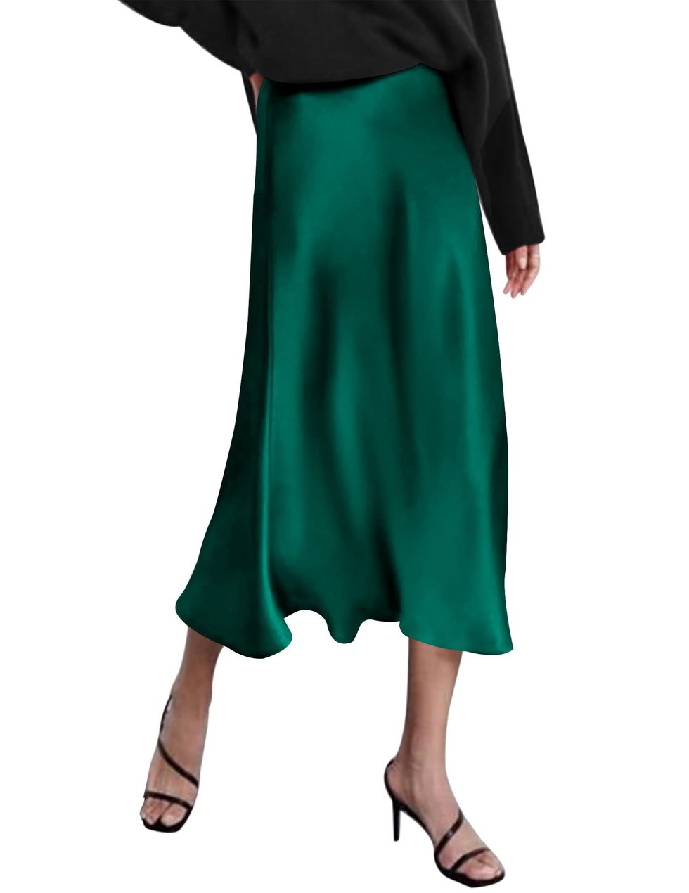 Falda midi satinada en color verde de Zeagoo para Amazon