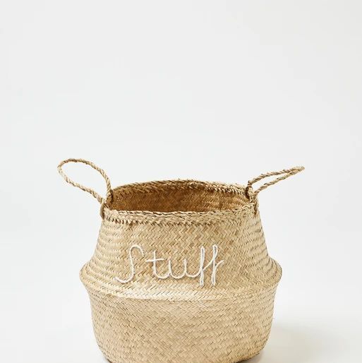 Embroidered 'Stuff' Seagrass Basket