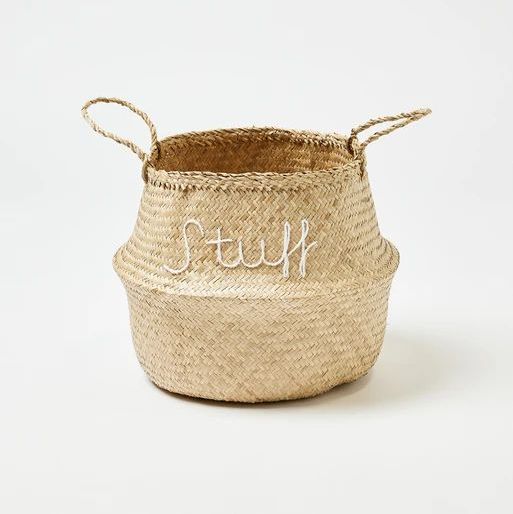 Embroidered 'Stuff' Seagrass Basket