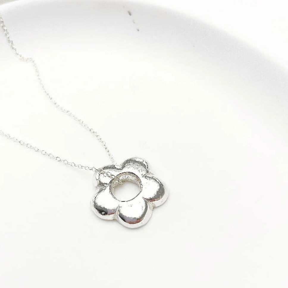 Flower Solid Silver Pendant Necklace
