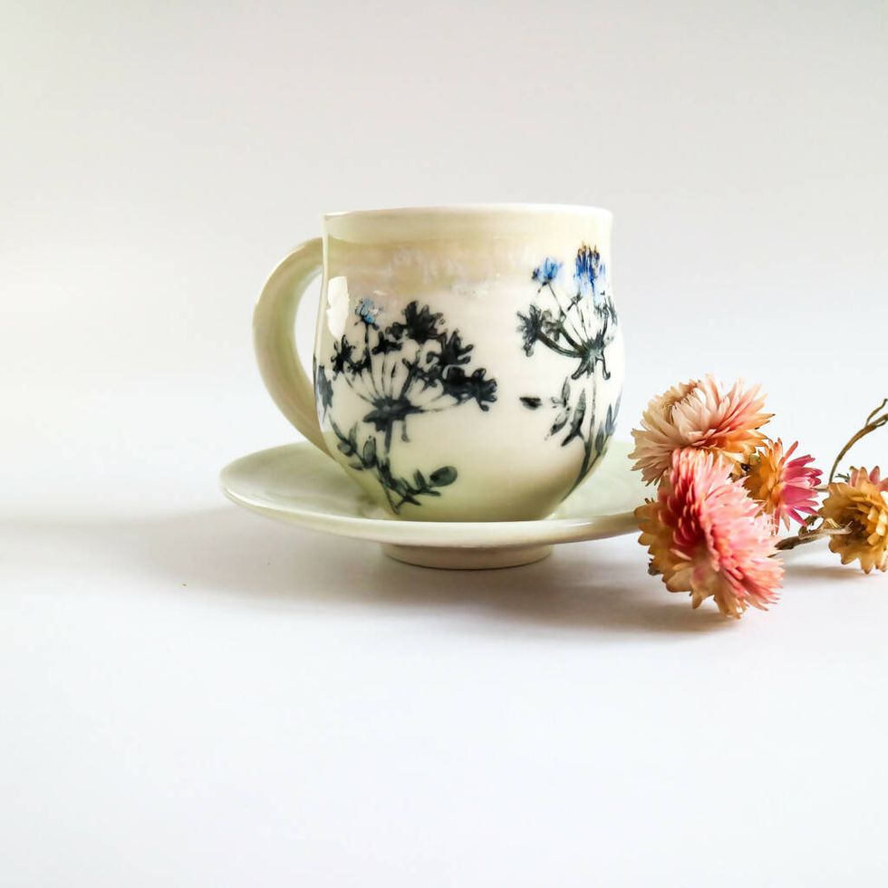 Porcelain Cup and Saucer in Hedgerow Flowers Design