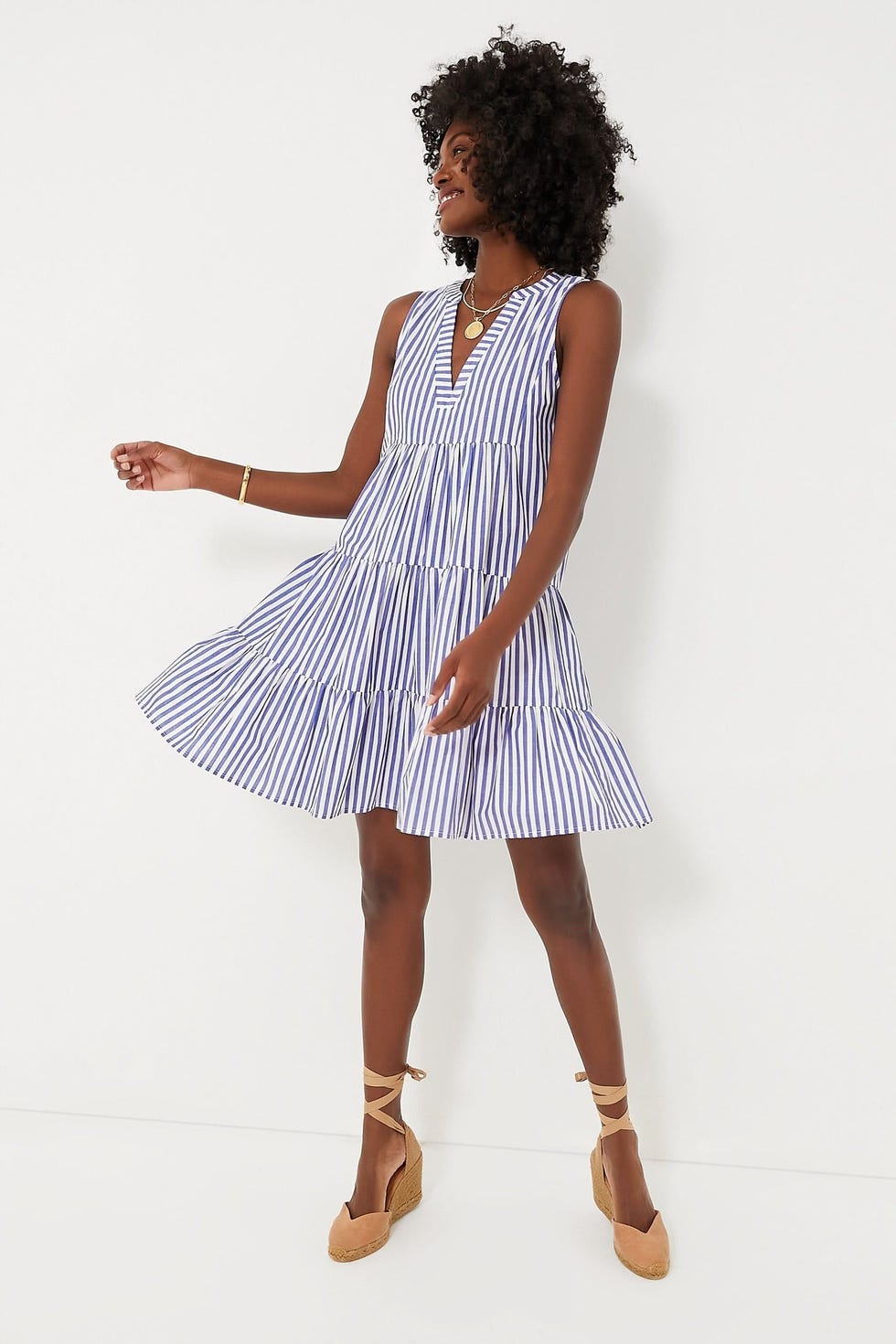 Blue and White Stripe Sleeveless Cotton Poplin Kenzo Dress