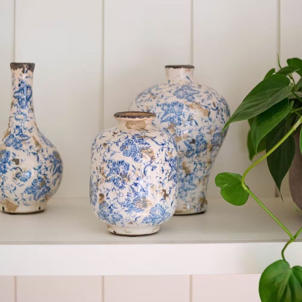 Blue and White Distressed Vase