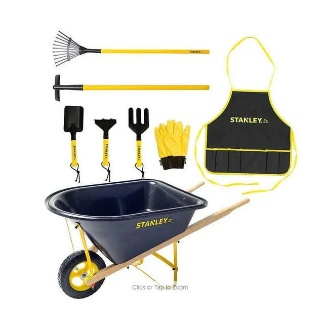 Stanley Jr. Wheelbarrow and 7-piece Garden Set