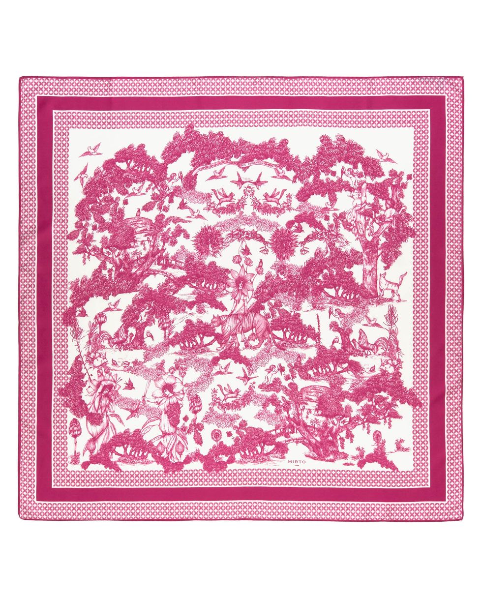 Pañuelo rosa de seda toile de jouy