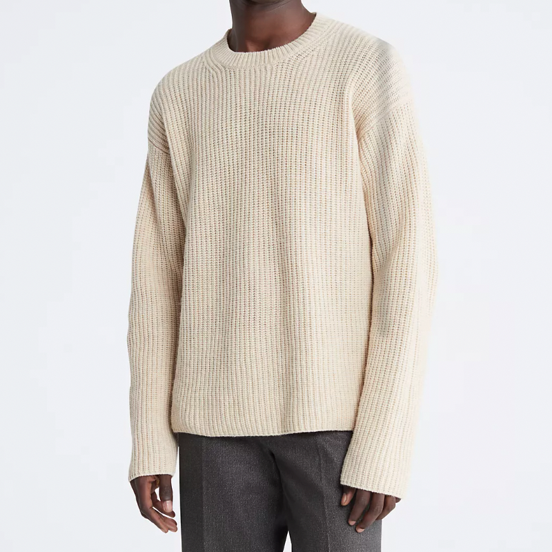 Ribbed Wool Blend Crewneck Sweater