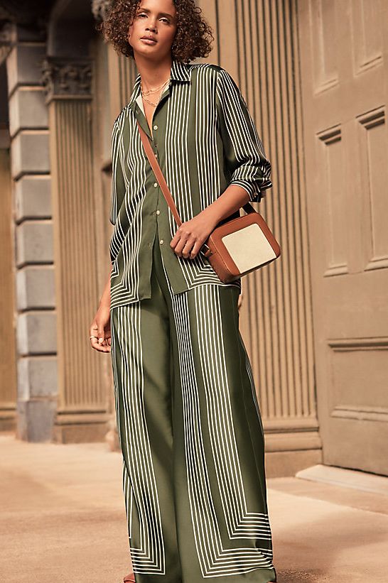 Geo Twill Relaxed Shirt & Wide-Leg Pants
