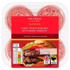Waitrose Summer 4 Beef Smash Burgers with Bone Marrow 454g