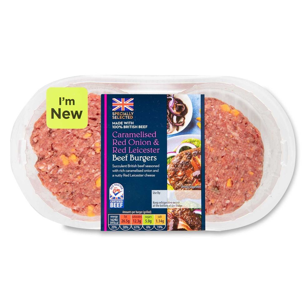 Aldi Specially Selected Caramelised Red Onion & Red Leicester Beef Burgers