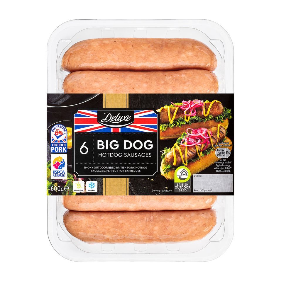 Lidl Deluxe 6 Big Dog Hot Dog Sausages