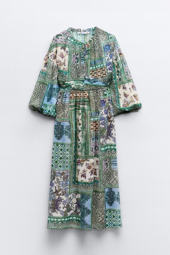 Vestito stampato con patchwork, Zara