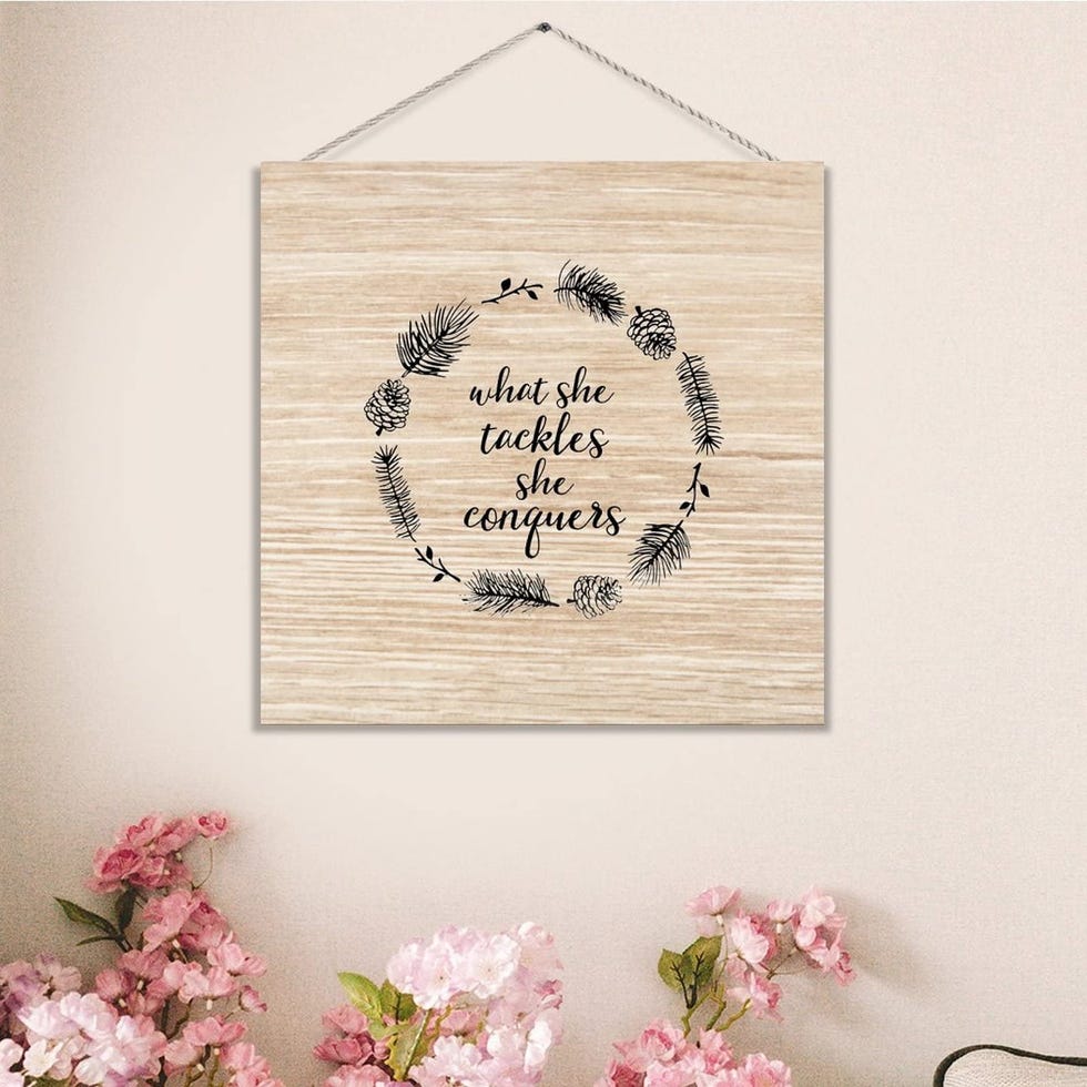 What She Tackles She Conquers Wooden Sign 