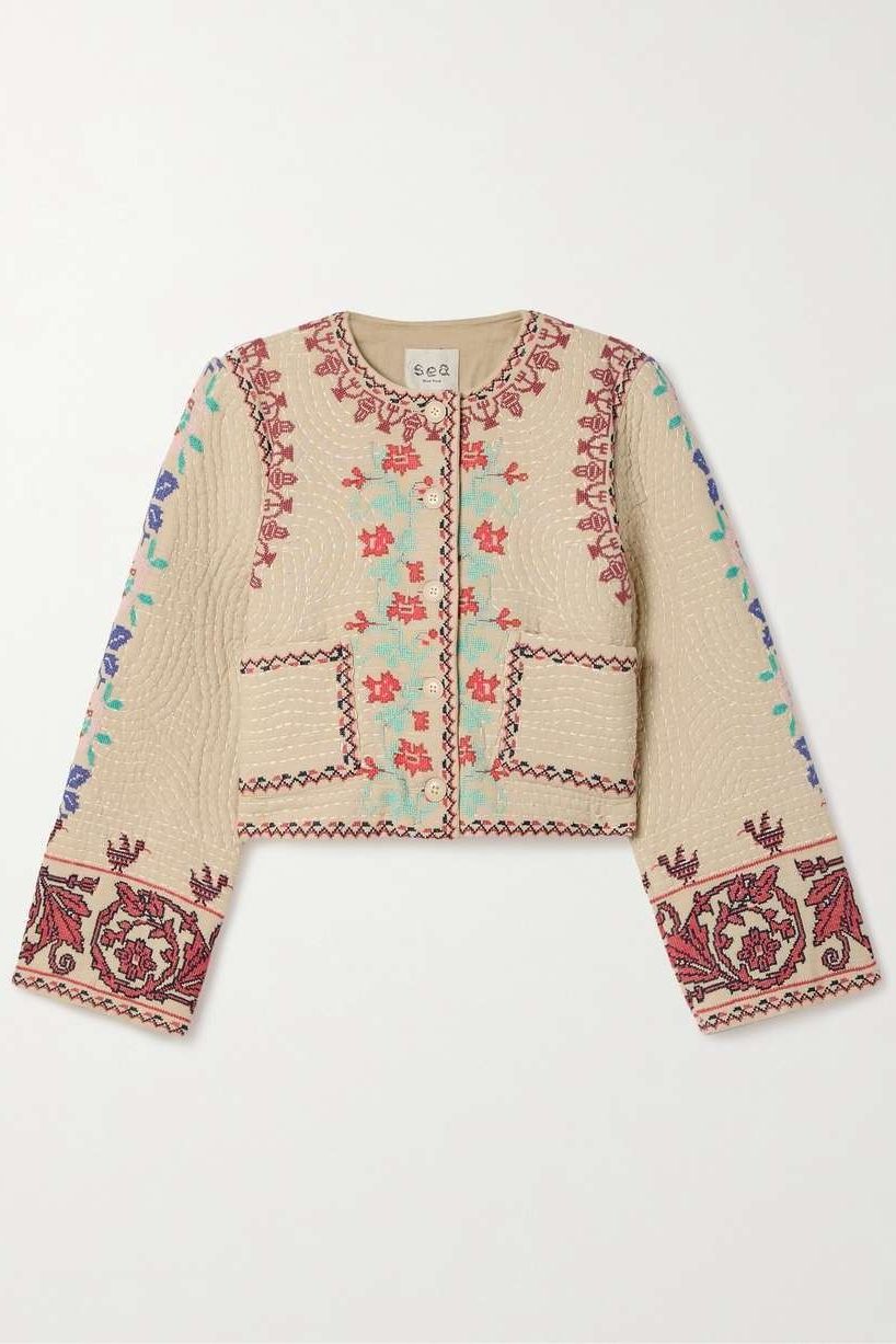 Ramona cropped embroidered quilted voile jacket
