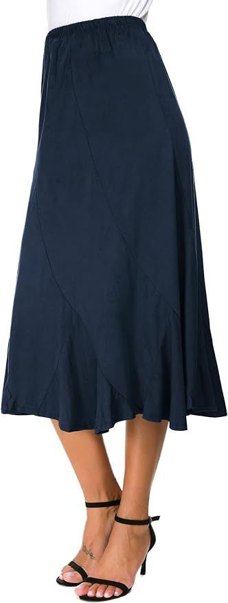 Falda midi de lino azul marino de Amazon