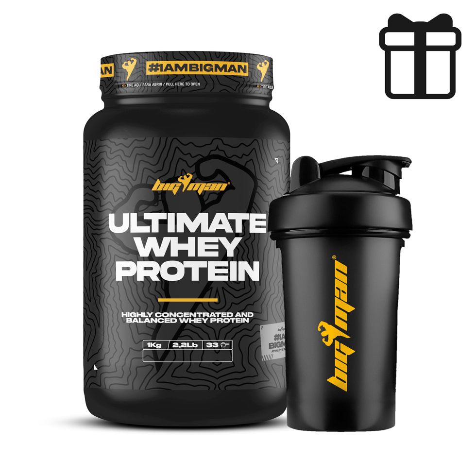 Pack BigMan Ultimate Whey Protein 1 kg + Shaker de REGALO | Aumenta el crecimiento muscular | Entrenamientos intensos | Máxima asimilación (Fresa)