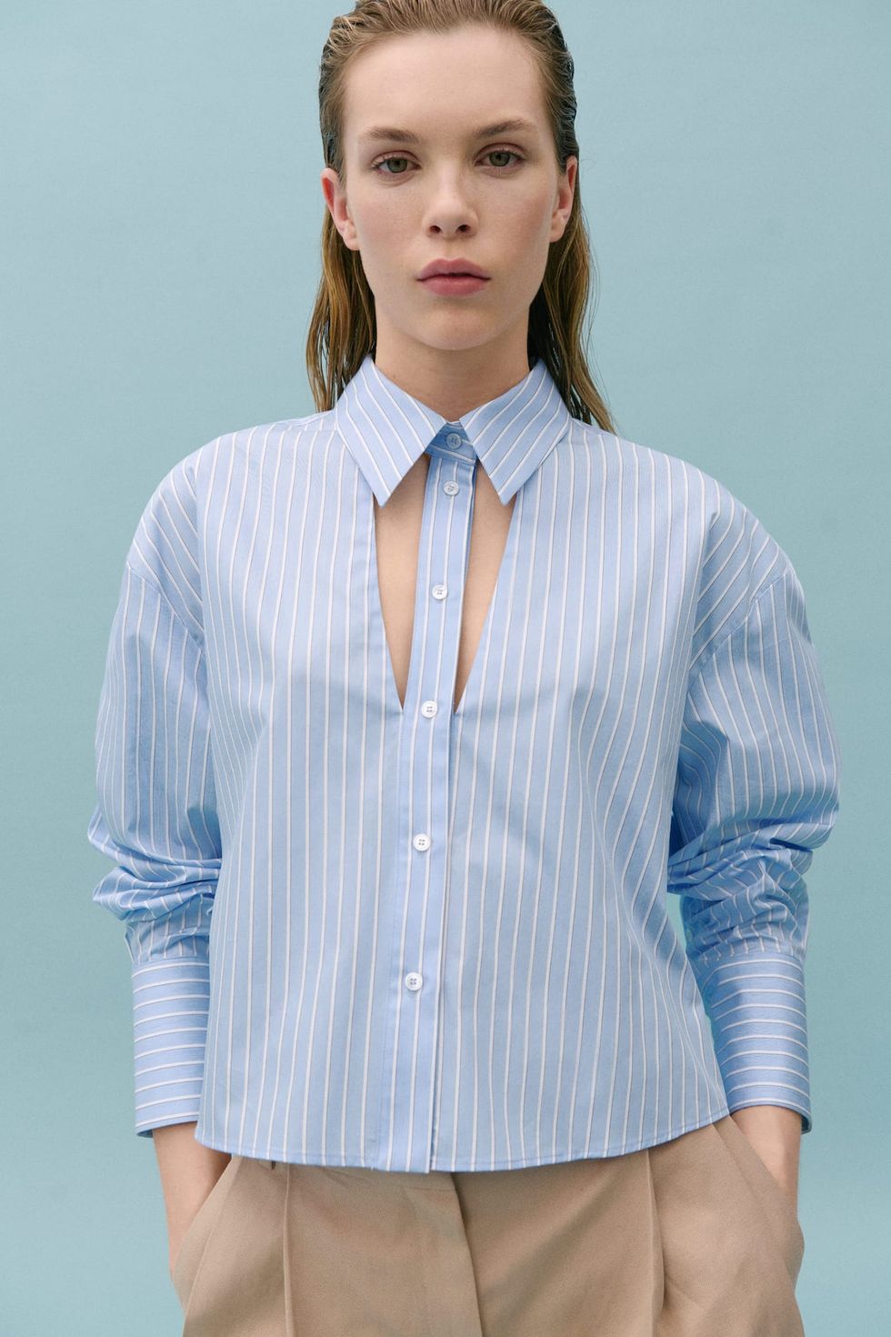 Striped shirt with cut-out