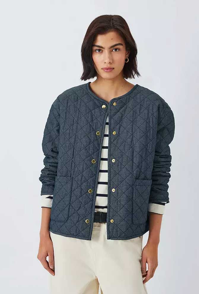 Tomorrow's Archive Selma Quilted Collarless Jacket, Chambray