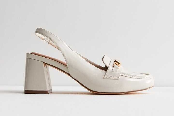 Off white patent slingback block heel loafers