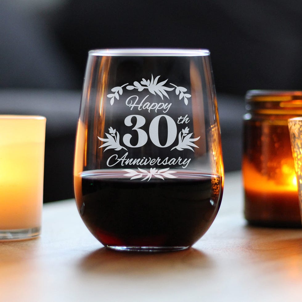 30th Anniversary Stemless Wine Glass 