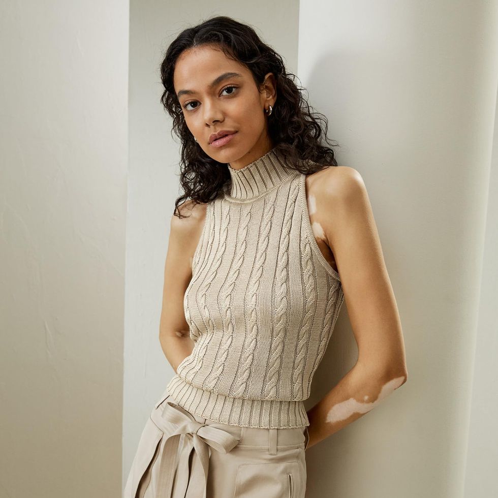 Cable-Knit Silk Sleeveless Sweater