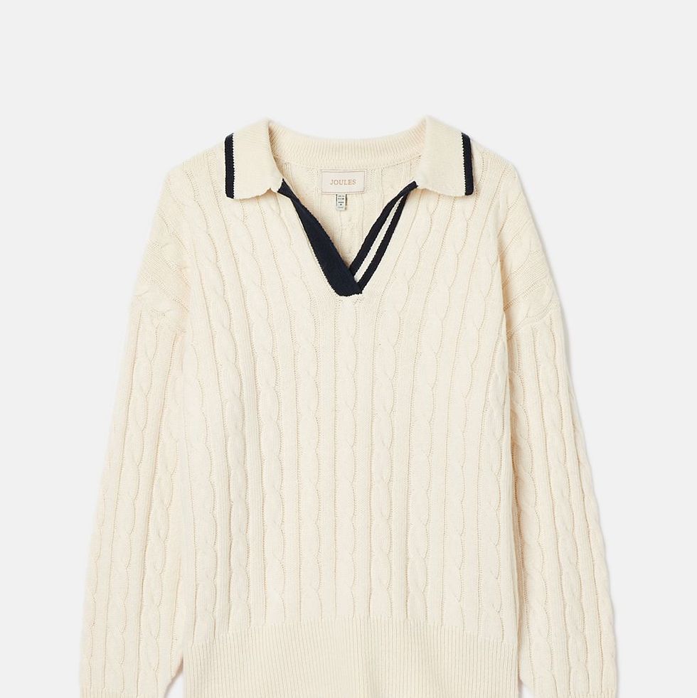 Joules Cotton Rich Cable Knit Collared Jumper