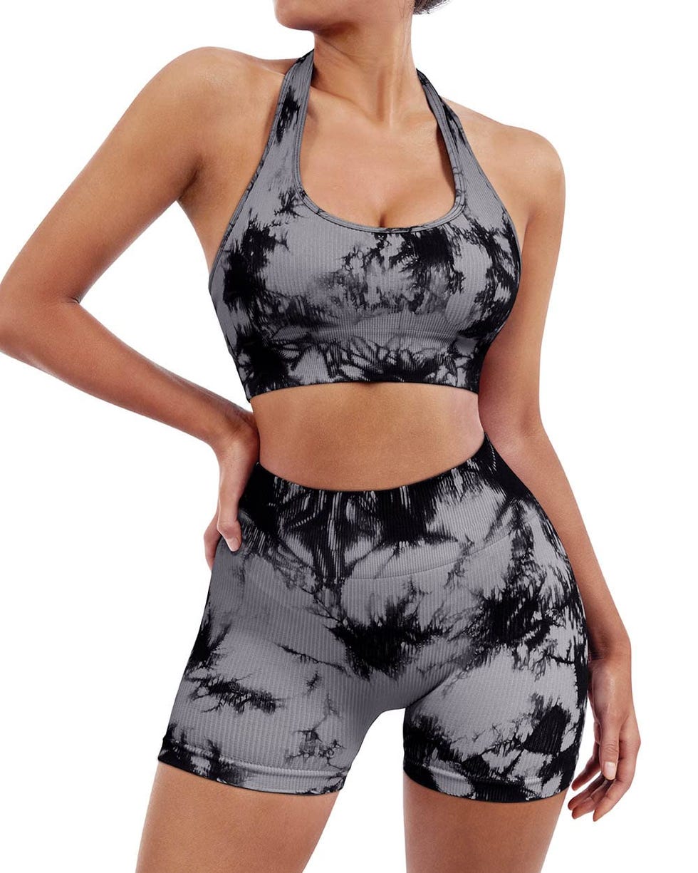 Women Two Piece Seamless Ribbed Workout Set