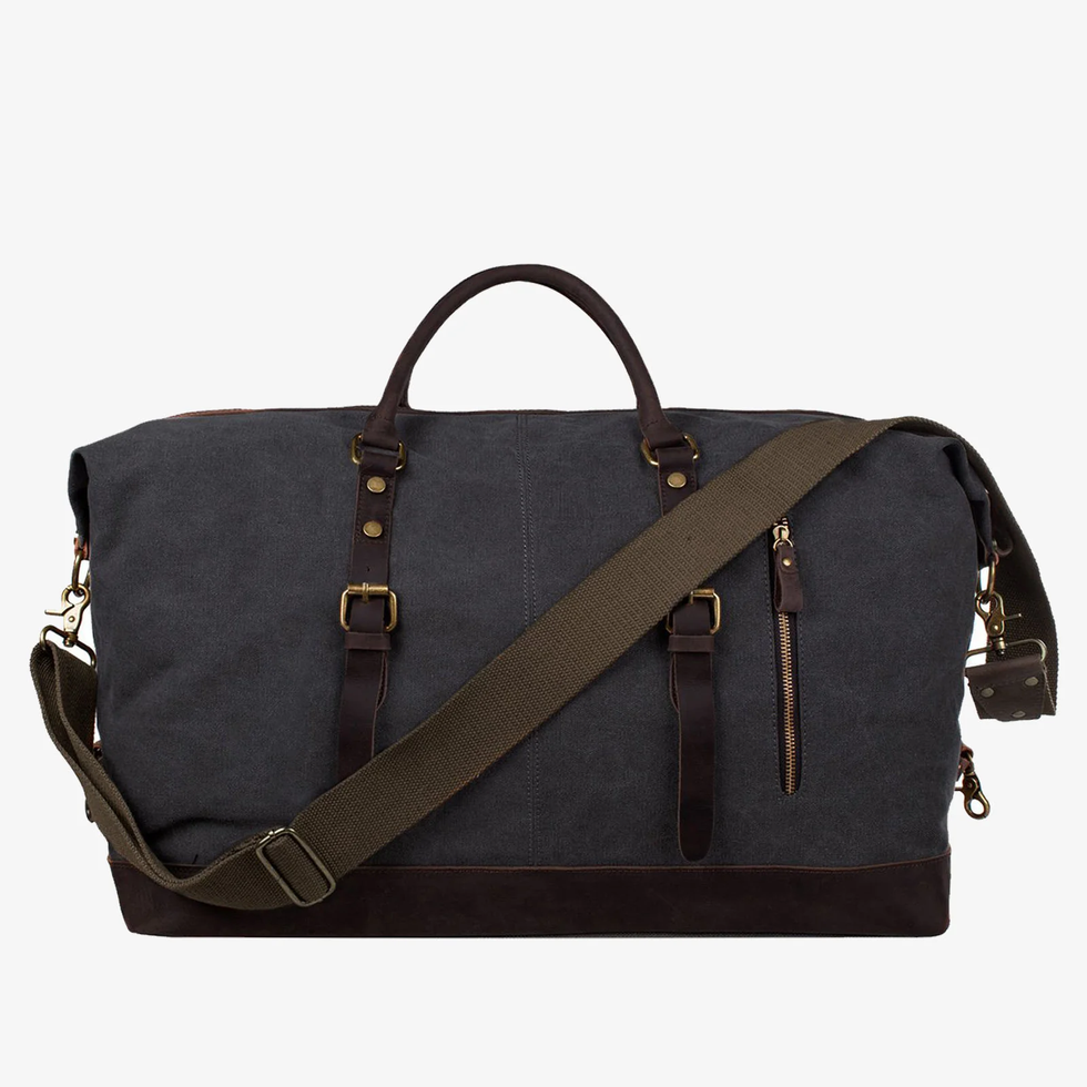 Oversize Canvas Leather-Trim Travel Tote 
