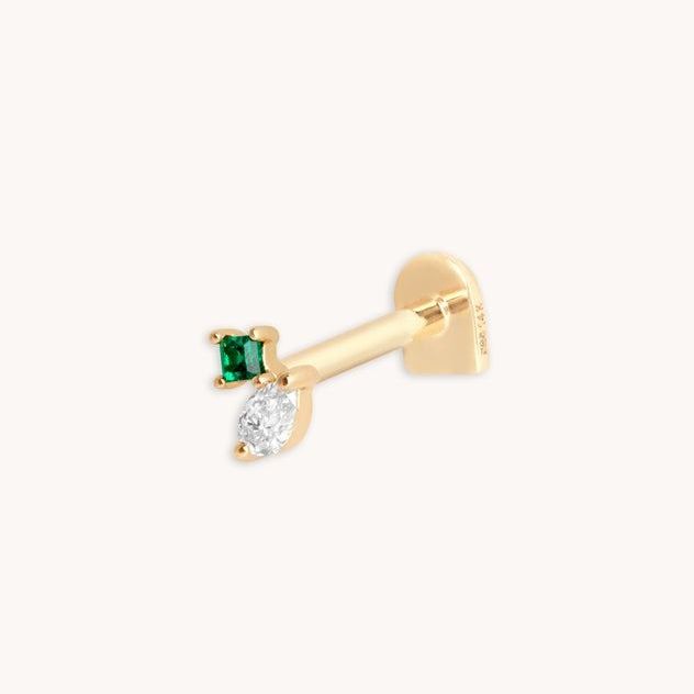 Diamond & Emerald Pear Piercing Stud
