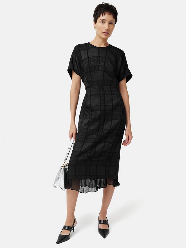 Textured Jacquard Check Midi Dress, Black