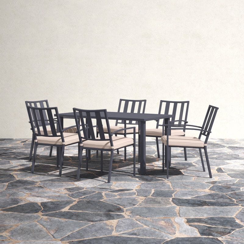 Jason Rectangular 6-Person Aluminum Dining Set with Cushions