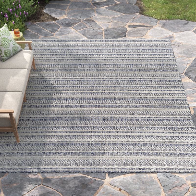Valentin Striped Blue and Charcoal Indoor/Outdoor Area Rug