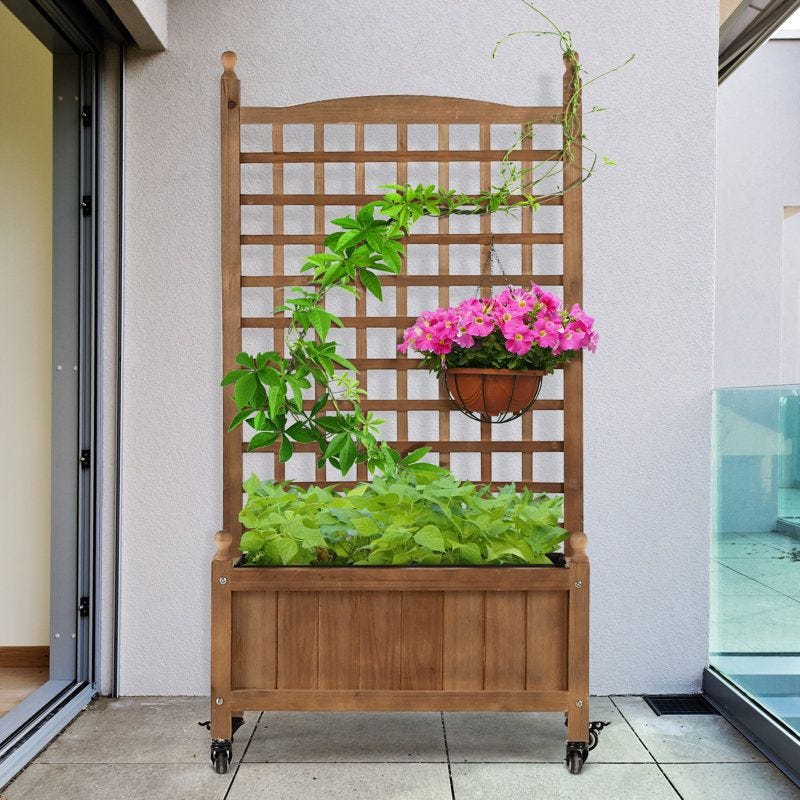 Amandari Wood Planter Box with Trellis