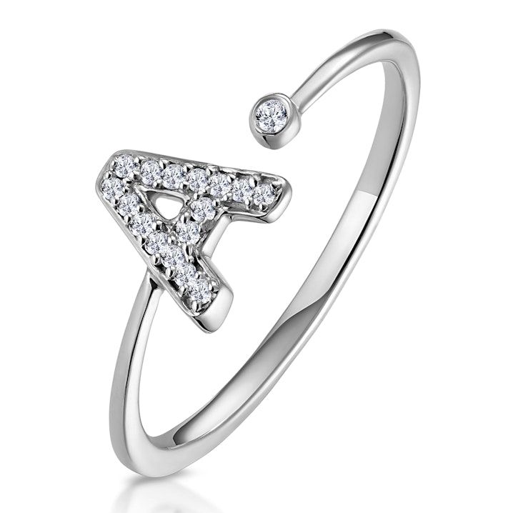 Lab Diamond Initial 'A' Ring 0.07ct Set in 925 Silver SIZE K S