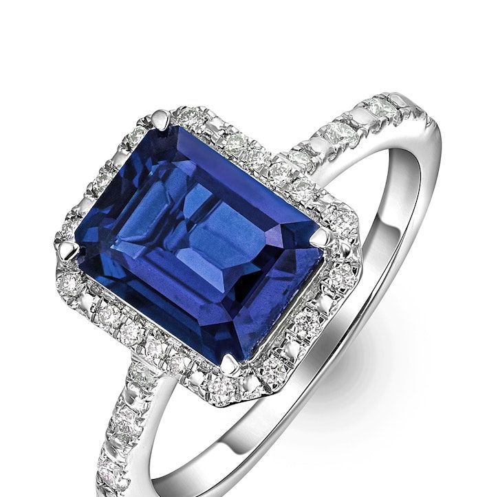 Astra 1.90ct Lab Sapphire Halo Shoulder Set Octagon Cut Ring in Silver