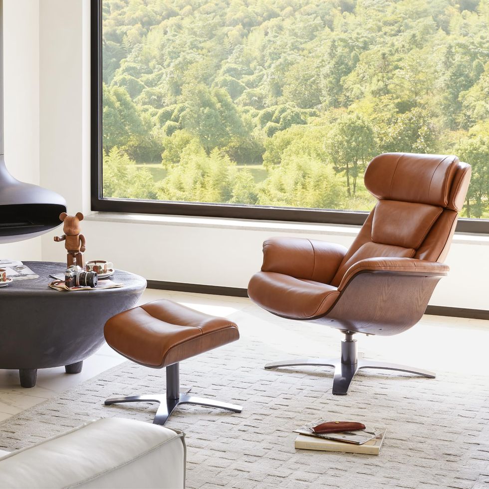 Genuine Leather Reclining Swivel Chair