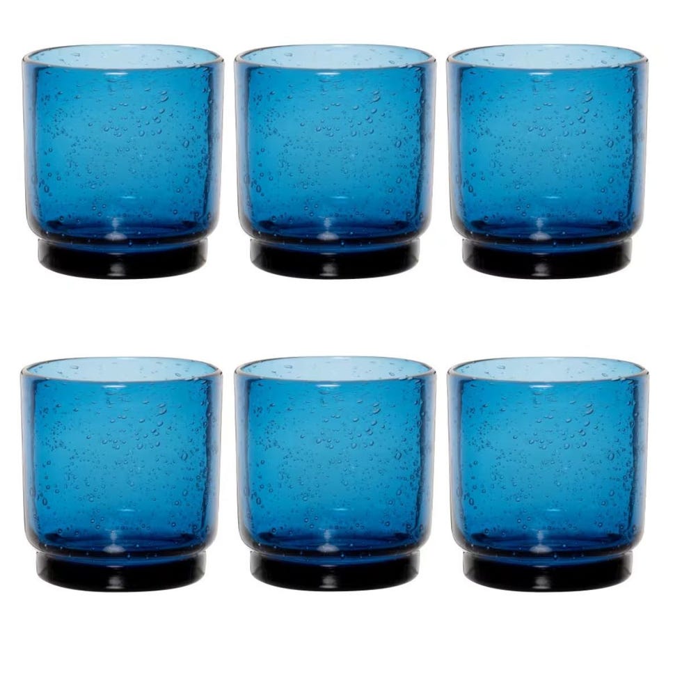 Vaso apilable de cristal con burbujas azul