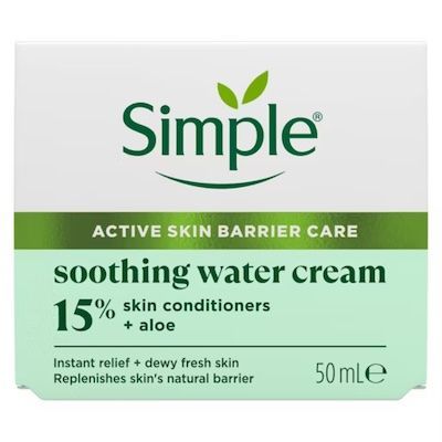 Simple Soothing Water Cream Face Moisturiser with 15  Skin Conditioners and Ceramide Boosters 50ml