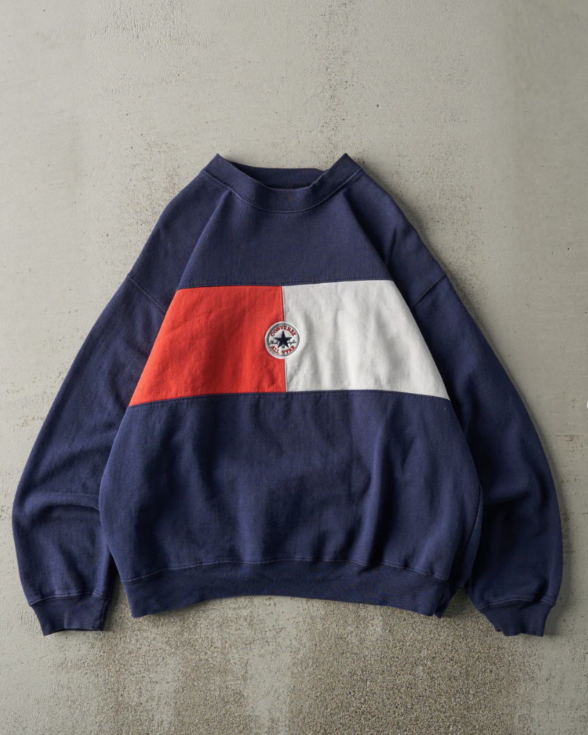 Vintage 90s Navy, Red & White Converse All Star Boxy Crewneck (L)