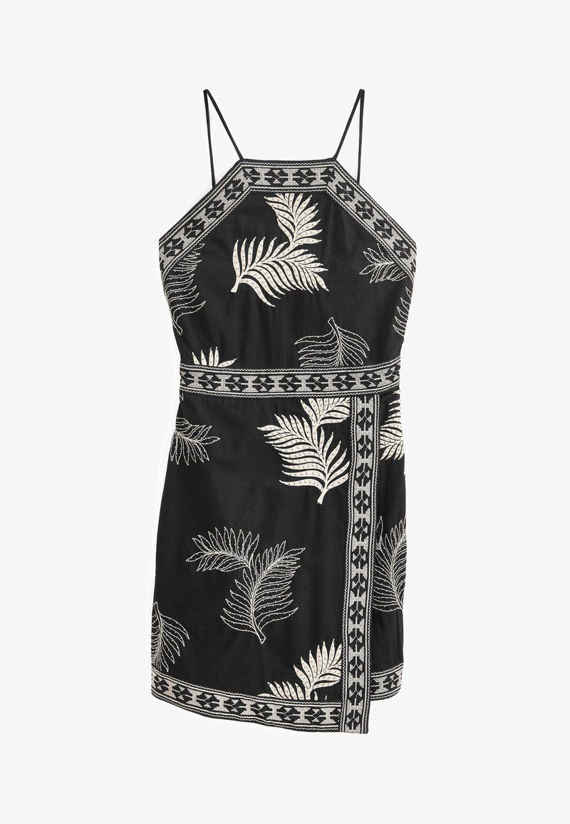 EMBROIDERED PALM SLEEVELESS STRAPPY MINI DRESS