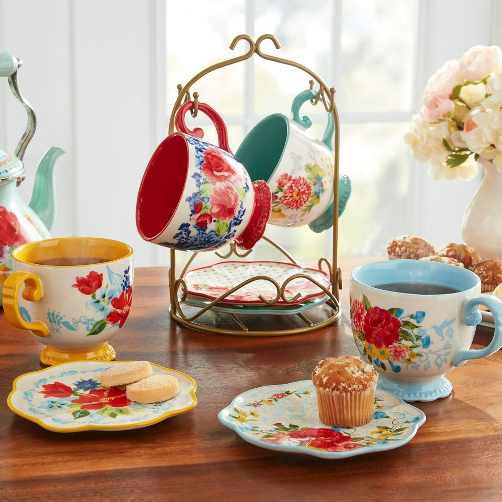 The Pioneer Woman Floral Medley Rack with Appetizer Plates and Mugs