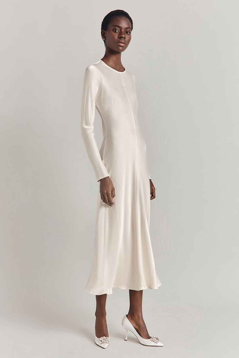 Mari Satin Midi Dress Ivory